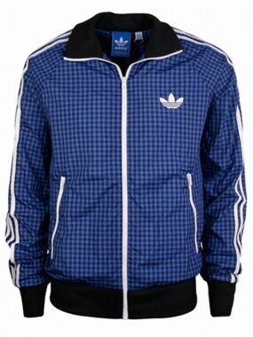 ADIDAS Blue Black Checkered Full Zip Windbreaker